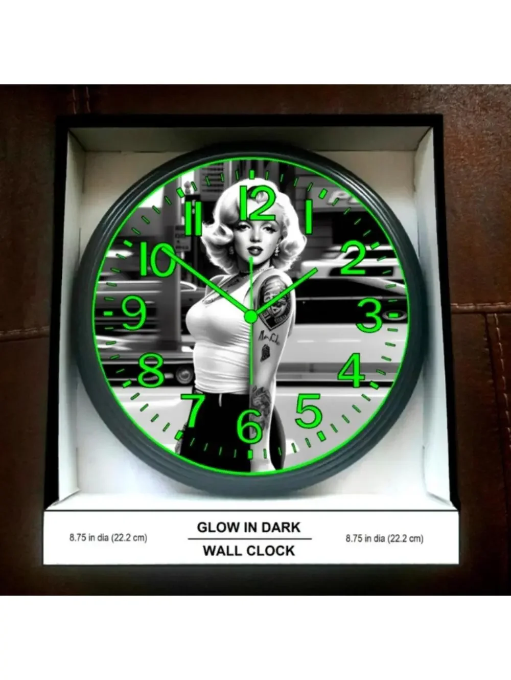 Merlyn Monroe 50s Retro Lowrider Low Rider Inspired Glow in the Dark Wall Clock